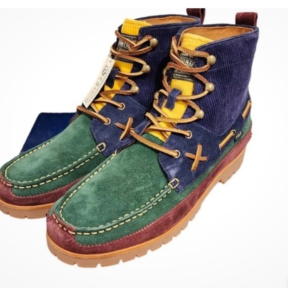 Polo Country Ralph Lauren NWOB SZ 9 Boots Multicolor Suede Corduroy Ranger - Picture 4 of 11